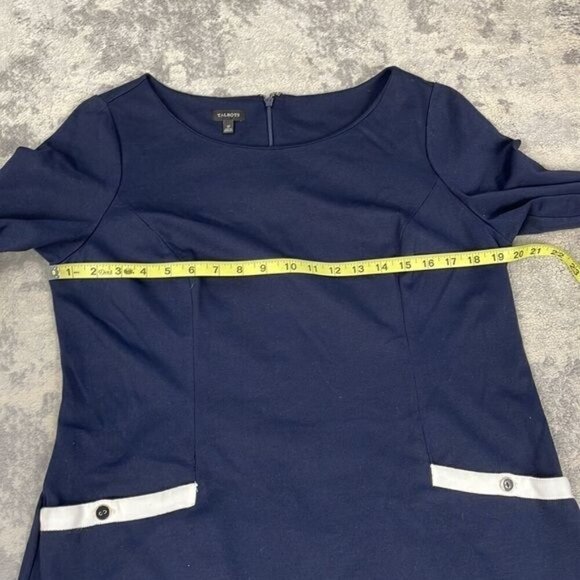 Talbots Navy Blue White Trim Career Office Dress Mod Retro 3/4 Sleeve Sz 12 - Picture 10 of 10
